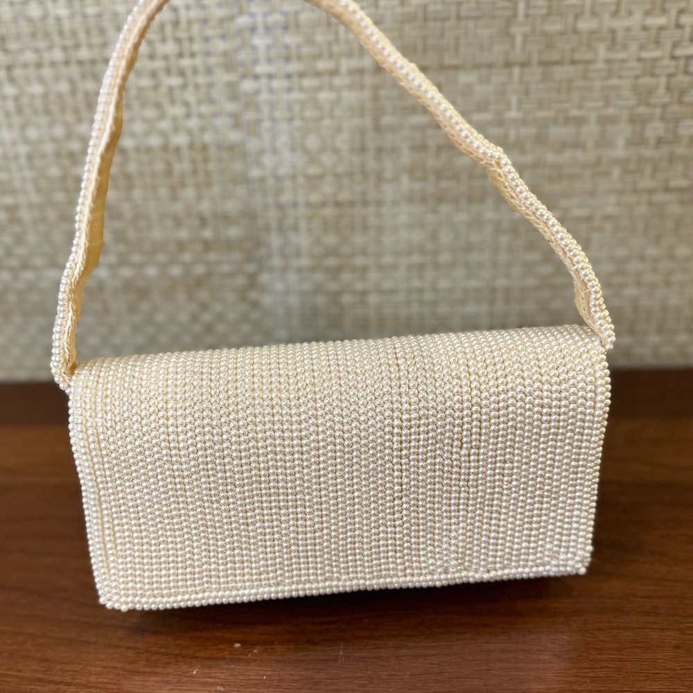 VTG 1980s-90s La Regale Beaded Evening Bag Ivory Faux Pearl Wedding Formal